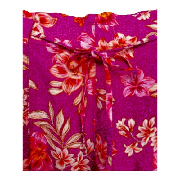 Ann Taylor LOFT Sz Lg Linen Blend Pants Multicolor Pink Cropped Wide Leg Pull On - Picture 3 of 14